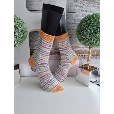 gestrickte Socke Gr.36/37  Apricot/ Bunt