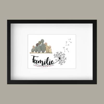 Personalisiertes Steinbild Familie – Handgemachtes Unikat mit Pusteblume als Geschenk