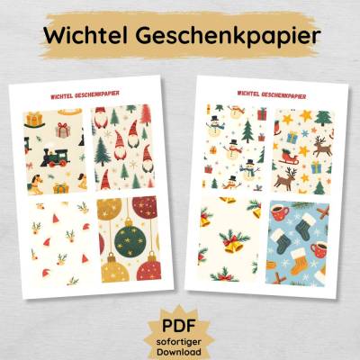 Wichtel Geschenkpapier zum Ausdrucken mit 20 einzigartigen Motiven, Wichteltür Zubehör Kinder