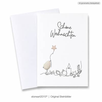 Handgemachte Weihnachtskarte „Schöne Weihnachten“ mit Mini-Steinmotiv & Umschlag – Edle Karte für persönliche Grüße