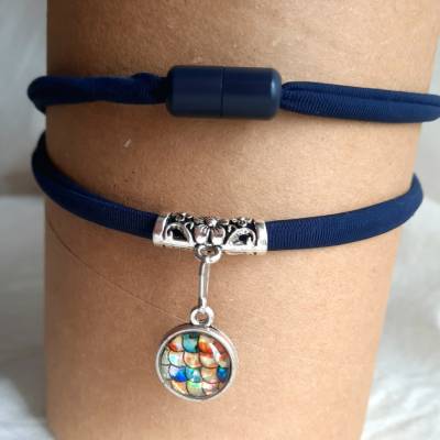 Kropfband Choker Dirndlkette Dunkelblau 50cm x 5mm mit Glitzer Kugel Anhänger Silber