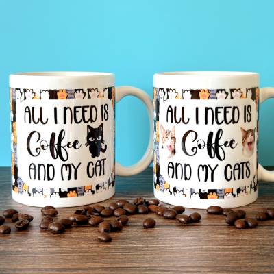 Personalisierter Katzen-Kaffeebecher – Keramiktasse mit eigenem Katzenfoto oder Comic-Katze, 330 ml, spülmaschinenfest