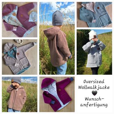 Oversized Wollwalkjacke individuell handgenäht  – Wunschdesign & Mitwachsbündchen