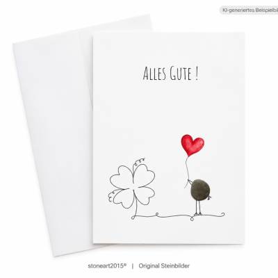 Glückwunschkarte "Alles Gute" – Mini Steinbild & Umschlag | Karte mit Kieselstein