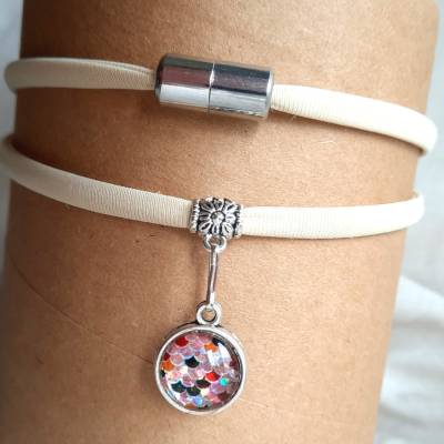 Kropfband Choker Dirndlkette Beige 42cm – Trachtenschmuck mit glitzernder Kugel, Handmade