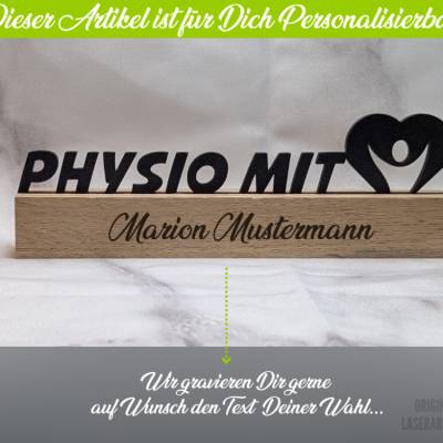 Aufsteller mit Gravur – Personalisiertes Namensschild  – Für Physiopraxis, Empfang oder Anmeldung – Geschenk