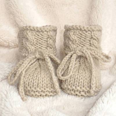 Babyschuhe gestrickt verschiedene Farben Strickschuhe Herbst Winter Frühjahr Taufschuhe natur beige Zopfmuster