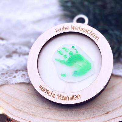 DIY Geschenk Weihnachten | Bastelset Holzanhänger mit Handabdruck – Erstes Weihnachten Geschenk für Kinder & Familie