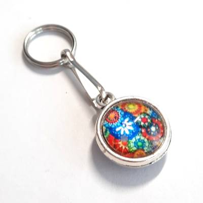 Motorik Helfer Kugel Reißverschluss-Zieher Schlüßelanhänger Metall Glas Cabochon Blumen 5