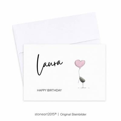 Geburtstagskarte HAPPY BIRTHDAY personalsierbar mit Name ROSA - Mini Steinbild mit Umschlag