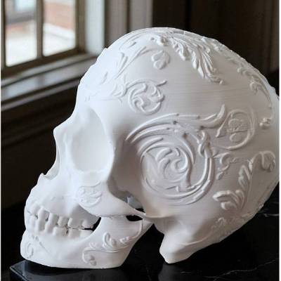 Mystischer 3D-gedruckter Totenkopf Calavera aus ABS in Tiefblau – Detaillierte Deko