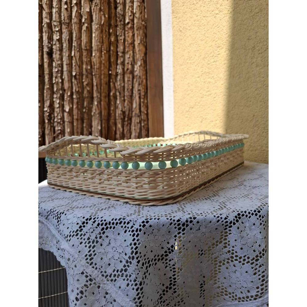Peddigrohr Tablett 50×36cm, Serviertablett geflochten, Tablett eckig, Korbtablett