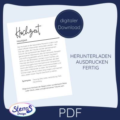 Definition Hochzeit – liebevoller A4-Druck zur Trauung (PDF, Geschenkidee)