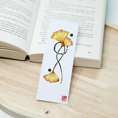 Lesezeichen, Japan Enso Blumen Gingko | Aquarell Zeichnung