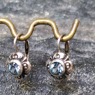 vintage Ohrhänger Silber +Himmelblau 40er Jahre