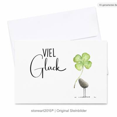 Glückwunschkarte Viel Glück – Mini Steinbild, Umschlag & Kieselstein als liebevolles Geschenk