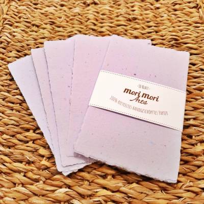 Handgeschöpftes Papier Set | 10 Bögen 13x8,5 cm | Lila | Büttenpapier Recycelt, Deckle-Rand 