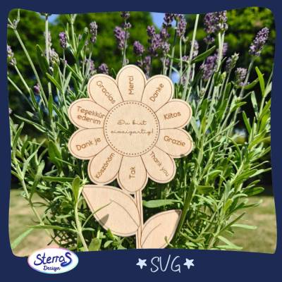 Laserdatei Sonnenblume „Danke“ – Blumenstecker mit Gravurtext – personalisierbar – SVG