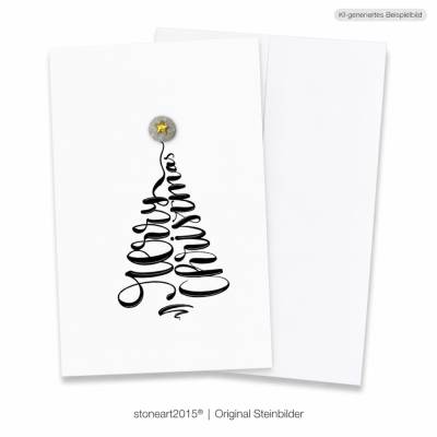 Handgemachte Weihnachtskarte Merry Christmas mit Mini-Steinmotiv & Umschlag – Einzigartige Grußkarte