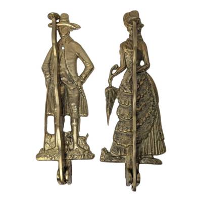 Vintage Messing Kleiderhaken im viktorianischen Stil – Antikes Set Gentleman & Dame, 25 cm hoch