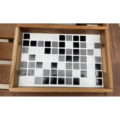 Hübsches Deko Tablett, Teakholz mit Mosaik verziert