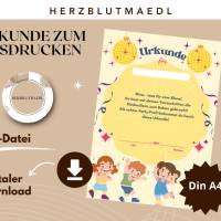 Urkunde für Kinderdisco – Teilnahmeurkunde für Kindergeburtstag, Tanzparty & Kinderdisco in Gelb