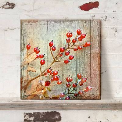 HAGEBUTTEN - Wandbild Herbstzeit auf Holz, Leinwand oder Kunstdruck, Wanddeko im Shabby Landhausstil kaufen