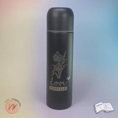 Isolierflasche love yourself – grüne Edelstahlflasche mit Gravur, 480 ml, doppelwandig & vakuumisoliert