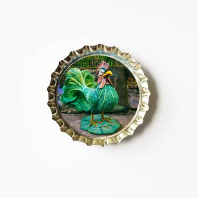 Kronkorken-Magnet mit Chicken Motiv - handgemacht & upcycling