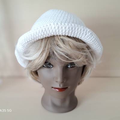 Gehäkelter Sommerhut in Weiß aus 100% Baumwolle – Unisex, waschbar & dehnbar