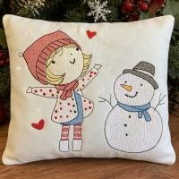 Stickdatei Winter Mädchen mit Schneemann – Set 985 | Maschinenstickerei für Kissen, Shirts & Accessoires