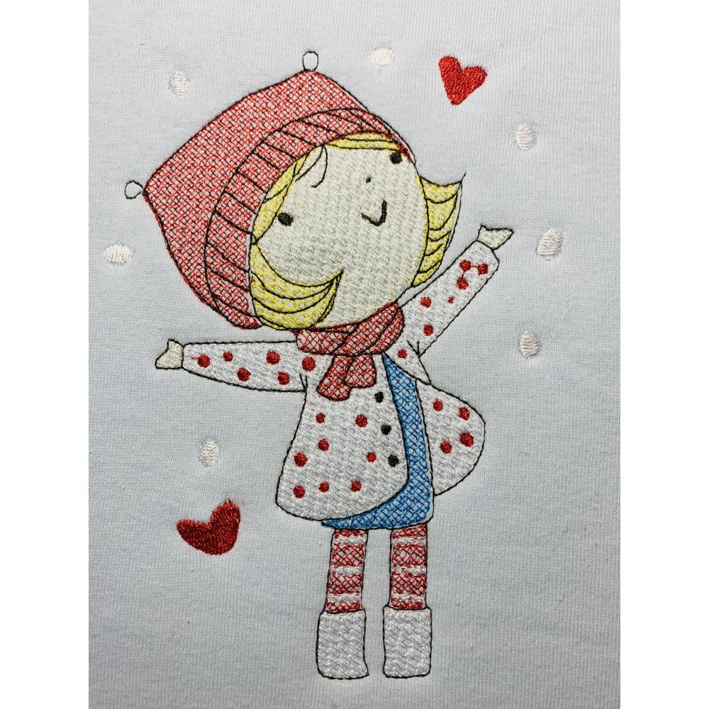 Stickdatei Winter Mädchen mit Schneemann – Set 985 | Maschinenstickerei für Kissen, Shirts & Accessoires Bild 3