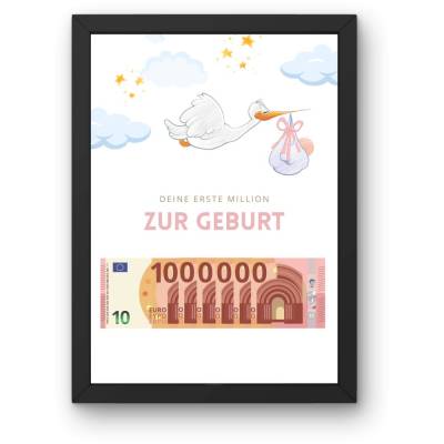 DIY Geldgeschenk zur Geburt „Babys erste Million“ PDF-Vorlage mit Klapperstorch für Babyparty
