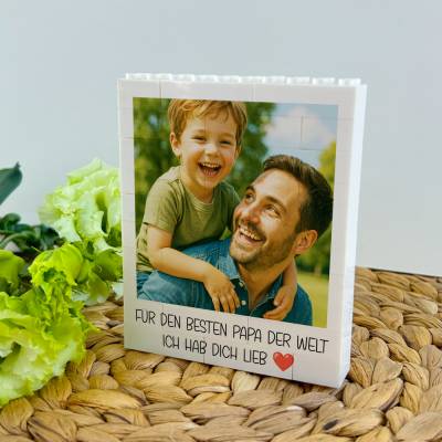 Personalisierter Fotoblock aus Klemmbausteinen mit eigenem Bild und Text LEGO Foto Puzzle Geschenkidee für Papa