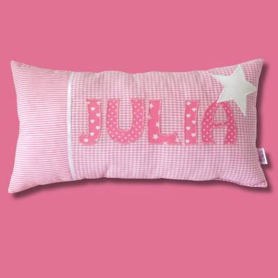 Namenskissen rosa 20x40cm – Personalisiertes Kinderkissen Geschenk Mädchen Geburt Taufe