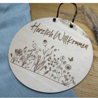 Türschild für Gartenliebhaber, personalisierbares Holzschild für die Tür oder das Gartentor, Herzlich willkommen Schild