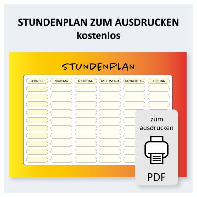 Stundenplan PDF-Vorlage Gelb-Rot DIN A4 kostenlos zum Ausdrucken