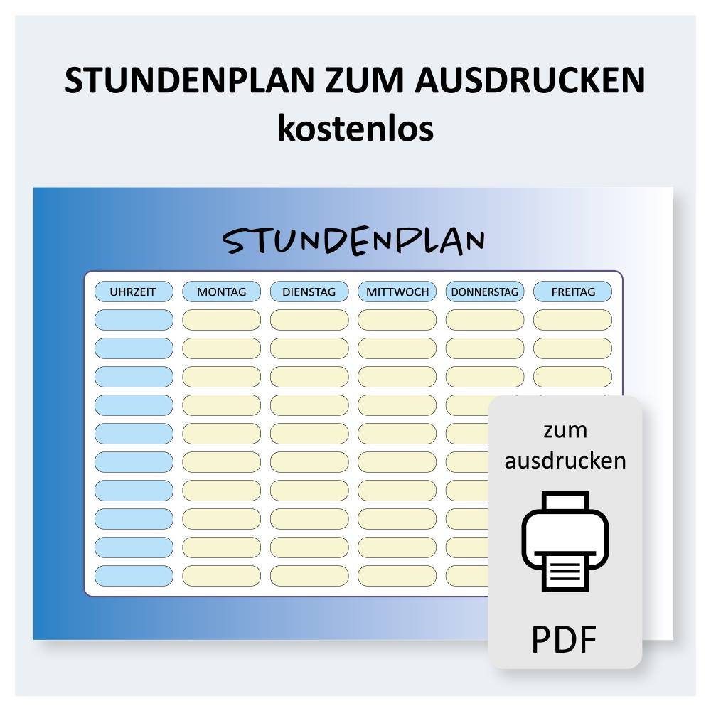 Kostenloser Stundenplan PDF-Vorlage Blau-Weiß – DIN A4 zum Ausdrucken