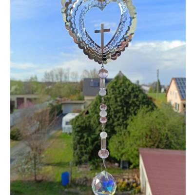 Windspiel mit Suncatcher, Herz, rosa, Sonnenfänger