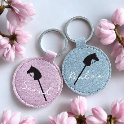Hobby Horse Schlüsselanhänger Leder Personalisiert, Pfedermädchen, Pferd Geschenkidee, Geschenk Hobby Horsing, hobbyhors