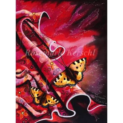 Schmetterlingsfantasy Aquarellbild handgemalt 48 x 36 cm Unikat Hochformat