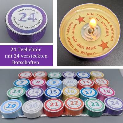 24 Teelichter mit versteckten Botschaften – Adventskalender Füllung & Geschenkidee
