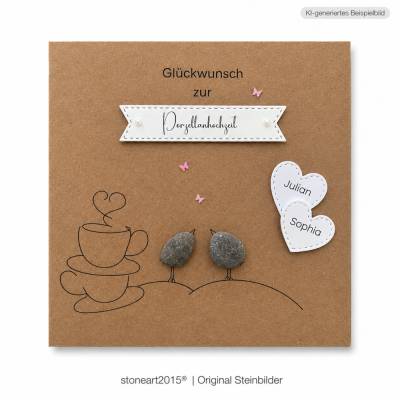Geschenkkarte Porzellanhochzeit, Karte 20.Hochzeitstag, Kieselsteine, Klappkarte, Wunschnamen personalisierbar
