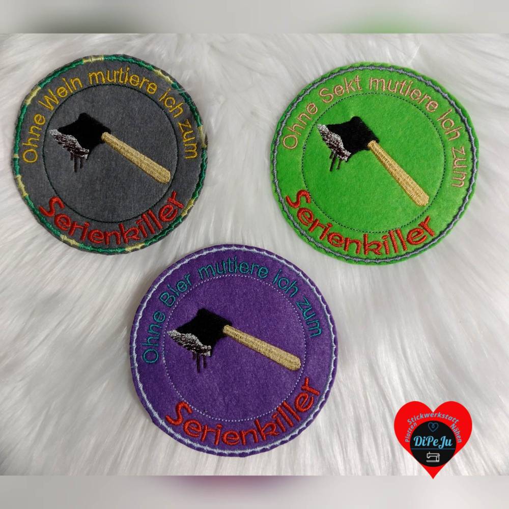 MugRug Stickdatei Serienkiller Alkohol – Wein, Bier & Sekt Untersetzer | DreamEmbroid Bild 1