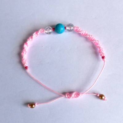 rosa Makramee-Armband mit Bergkristall & Türkis, handgefertigtes Unikat sofort Versandbereit in netter Verpackung