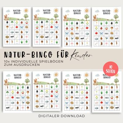 Natur Bingo für Kinder, Beschäftigung in der Natur, Wald Bingo, Waldspaziergang Spielidee, PDF Druckvorlage zum Ausdruck