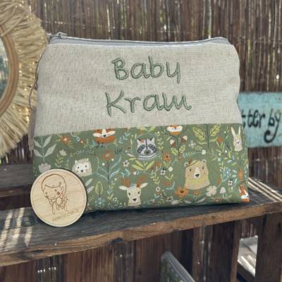 Große Baby Kram Tasche XL – Windeltasche, Kulturbeutel & Reiseapotheke mit Waldtiere Motiv