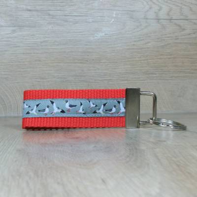 Schlüsselband Schlüsselanhänger grau  rot Möwe  maritim Geschenk Schulanfang Geburtstag