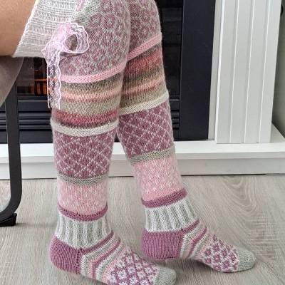 gestrickte Overknees" Mustermix" Gr.38/39 Rosatöne