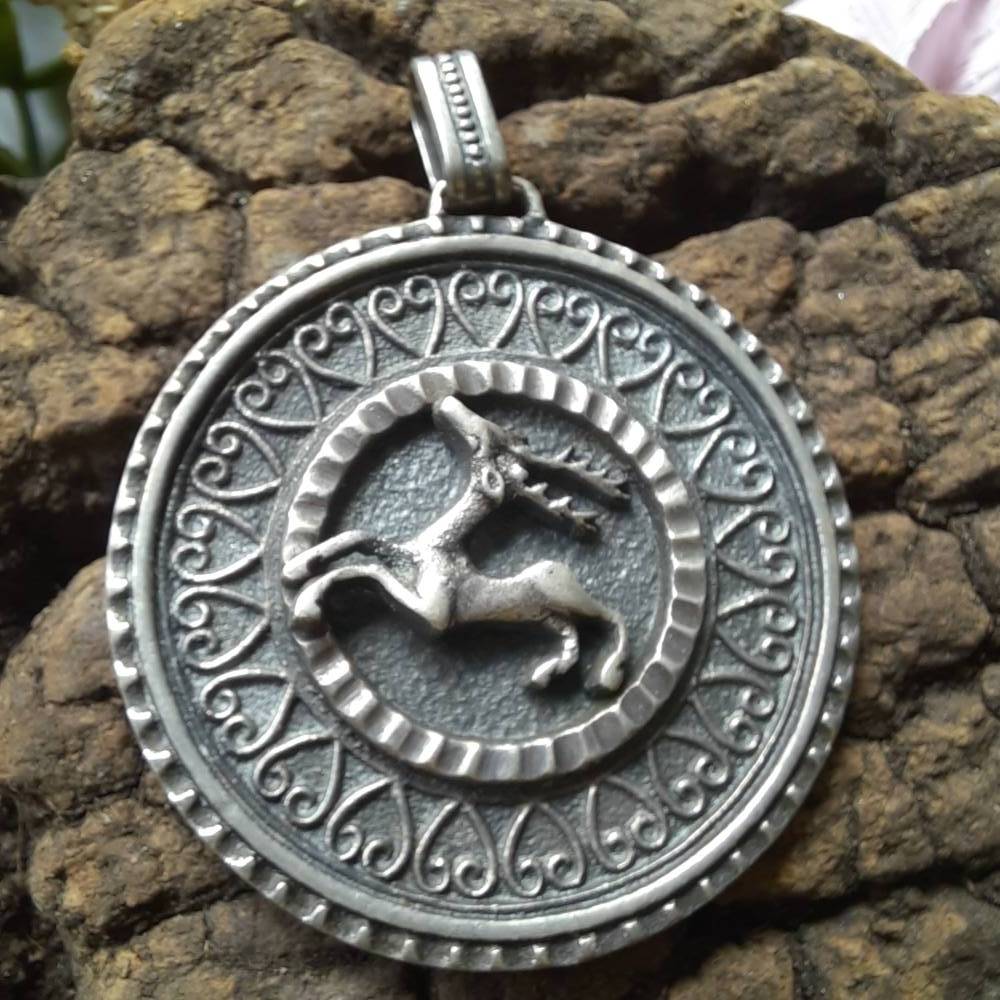 Trachtenanhänger Hirsch 925 Silber geschwärzt Vintage von Blachian-Antik-Schmuck, ca. 35mm Bild 2